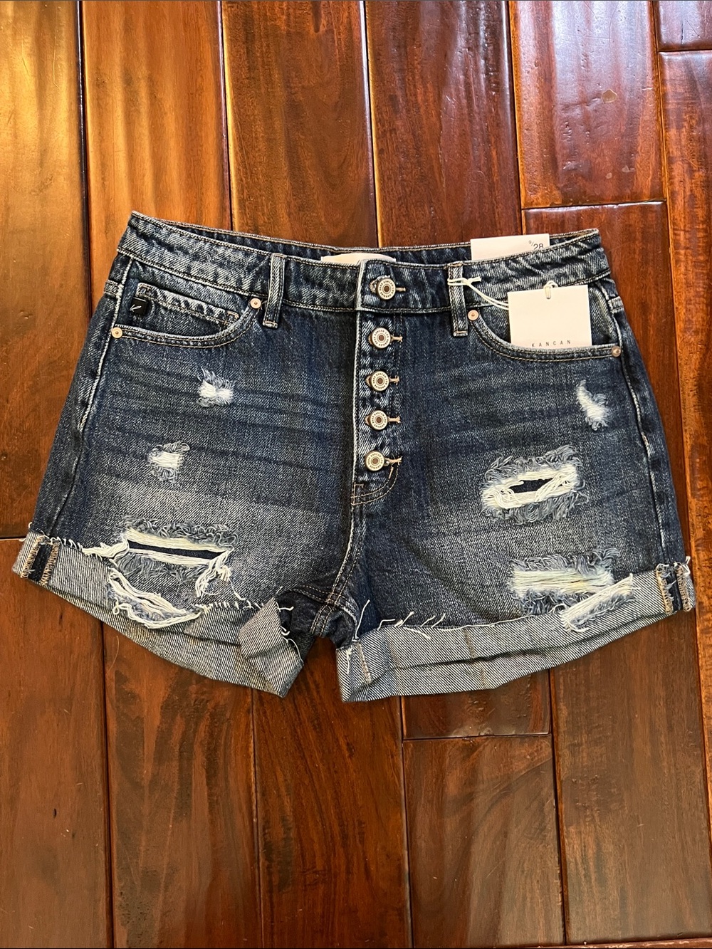 KanCan Distressed Dark Blue Denim Shorts